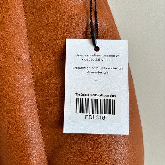 Fawn Design womens brown matte quilted handbag NWT with dust bag and strap - Picture 3 of 10